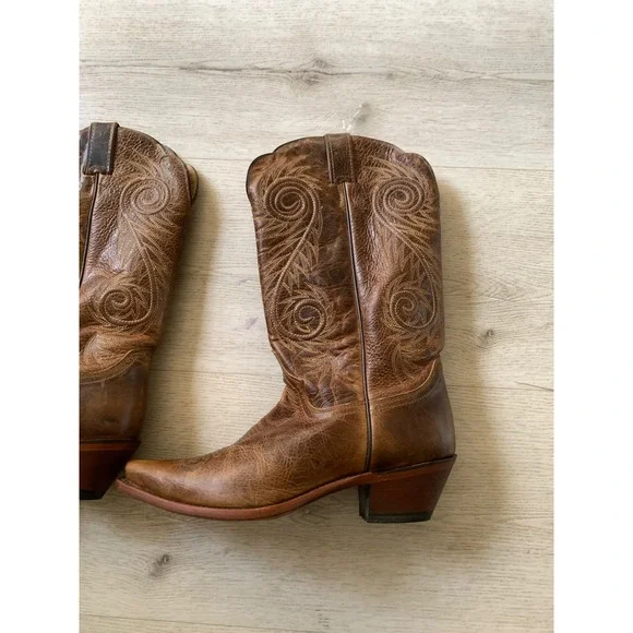 Justin Womens Distressed 10B Leather Western Cowboy Boots Snip Toe Swirl Stitch - Picture 13 of 15